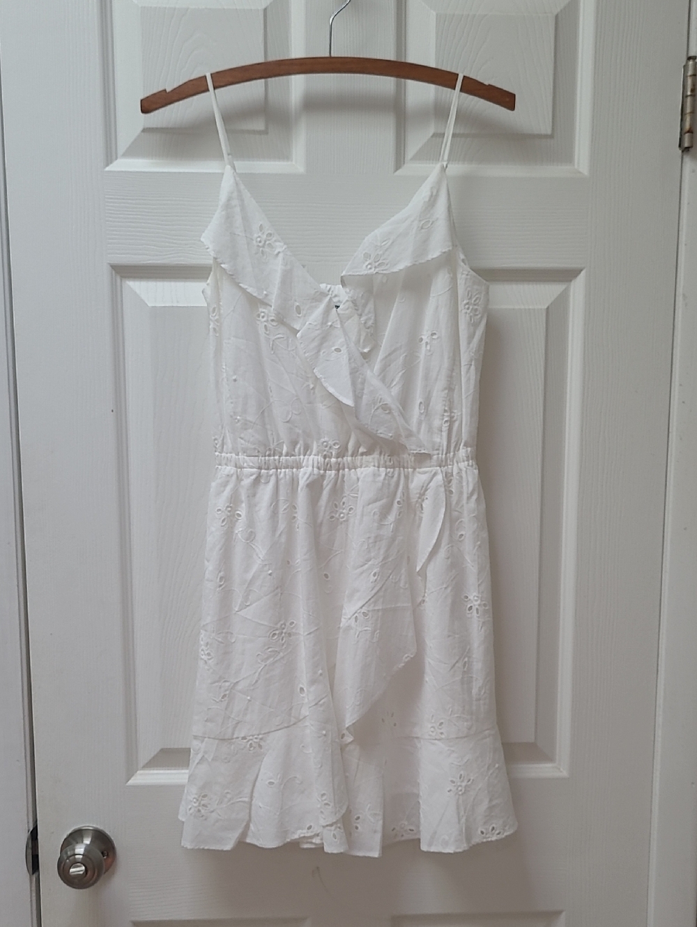 Express White Eyelet Ruffle Spaghetti-Strap Mini Dress